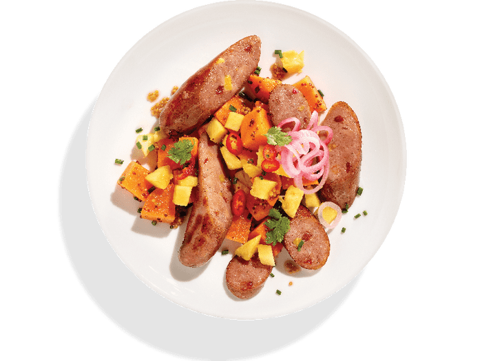 Aidells Sweet Potato Salad with Grilled Pineapple & Bacon Sausage