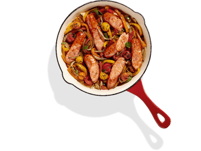 Aidells Cajun Style Andouille Sausage Skillet with Mixed Peppers, Onions & Blistered Tomatoes